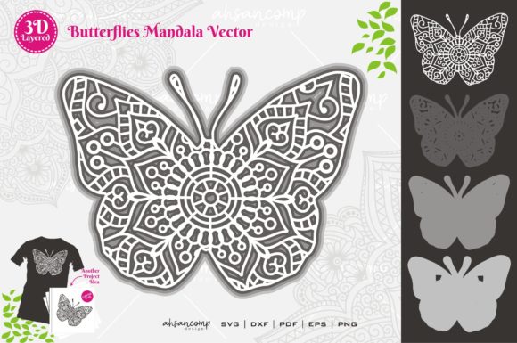 Butterflies 6 Mandala SVG 3D Layered