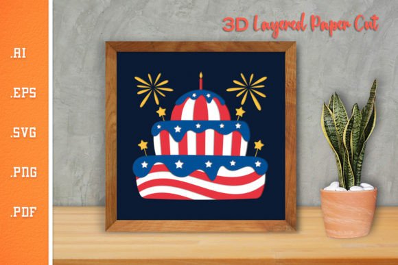 Happy 4th of July Cake- 3D Layered SVG