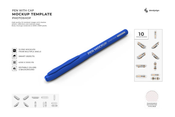 Pen with Cap 3D Mockup Template Bundle